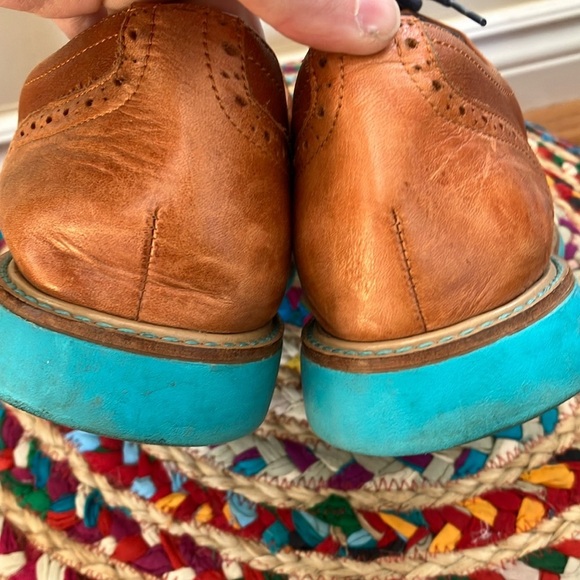 Cole Haan Cognac Leather Turquoise Sole Brogue Oxford Shoes - Picture 4 of 7